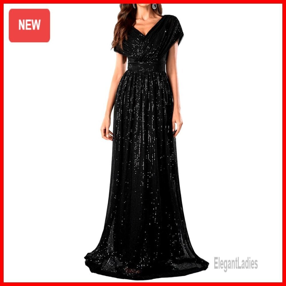 Sequin V-Neck A-Line Evening Dress Formal Party Gown